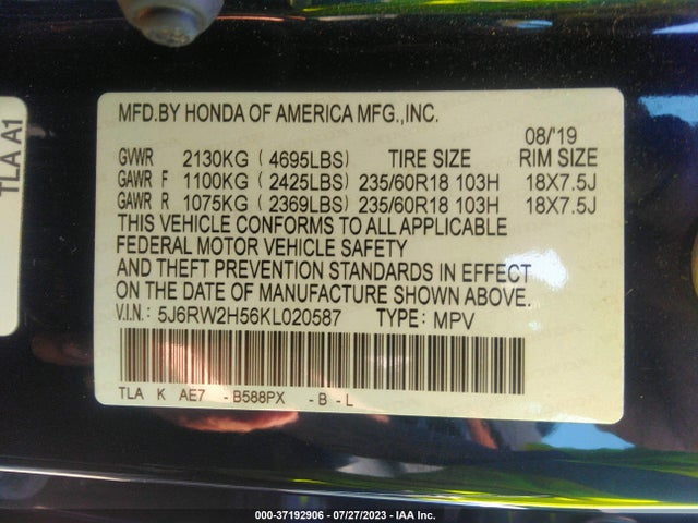 Honda CR-V EX 2019 5J6RW2H56KL020587 Image 9