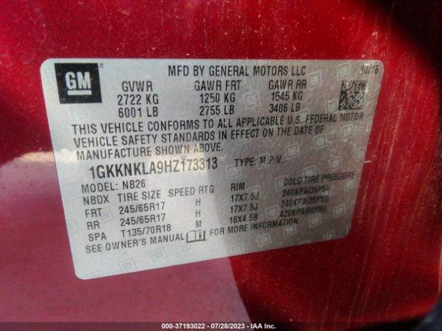 1GKKNKLA9HZ173313 GMC ACADIA SLE