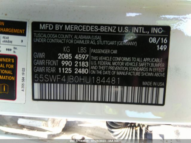 55SWF4JB0HU184481 Mercedes-Benz C-class C 300