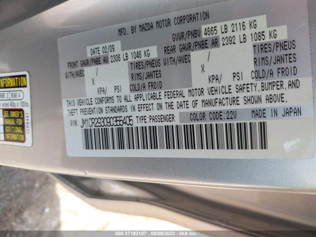 2009 MAZDA MAZDA5 SPORT VIN: JM1CR293090355405
