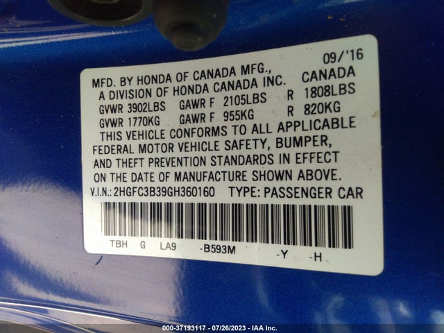 Honda Civic Coupe Ex-t 2016 2HGFC3B39GH360160 Image 16