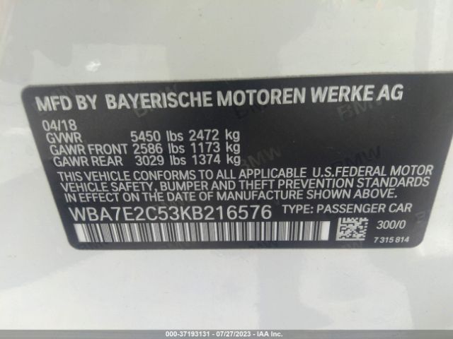 WBA7E2C53KB216576 BMW 7 Series 740i