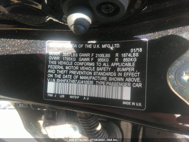 Honda Civic Hatchback Ex 2018 SHHFK7H57JU410535 Image 9