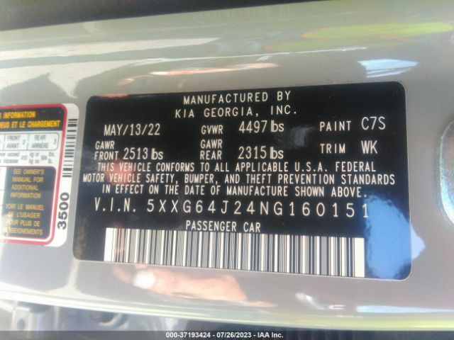 5XXG64J24NG160151 KIA K5 Gt-line