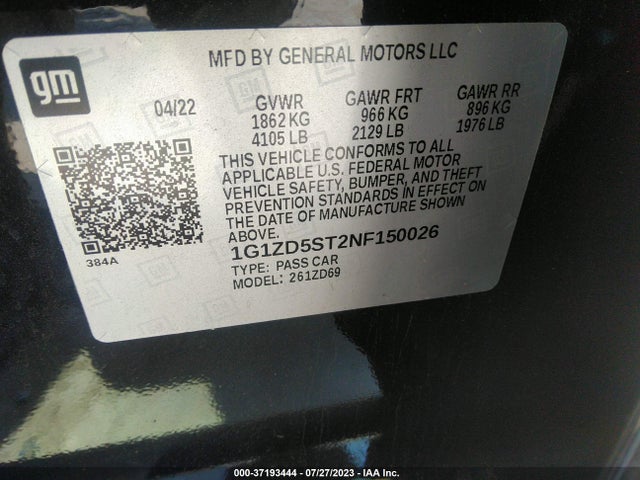 Chevrolet MALIBU LT 2022 1G1ZD5ST2NF150026 Image 9