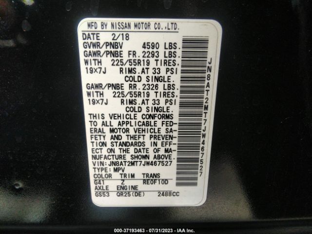 JN8AT2MT7JW467527 Nissan Rogue Sl