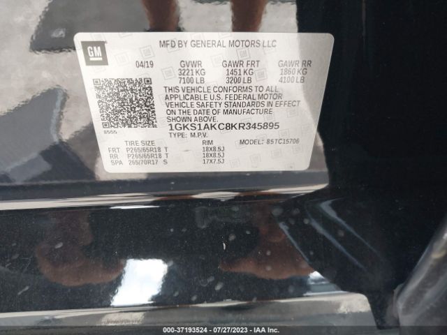 1GKS1AKC8KR345895 GMC YUKON SLE
