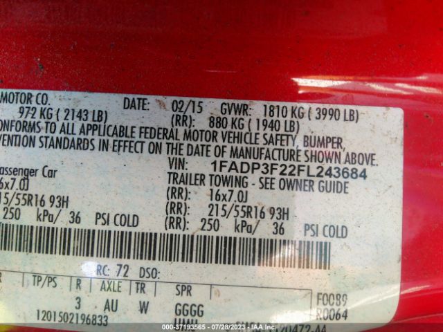 1FADP3F22FL243684 Ford FOCUS SE