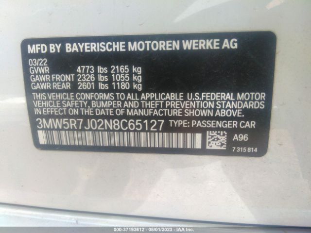 3MW5R7J02N8C65127 BMW 3 Series 330i Xdrive
