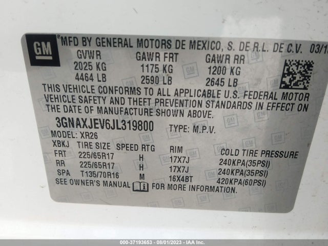 Chevrolet EQUINOX LT 2018 3GNAXJEV6JL319800 Image 9