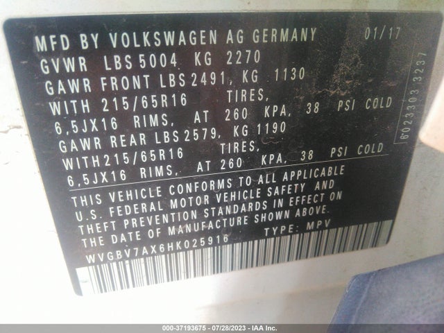 WVGBV7AX6HK025916 Volkswagen TIGUAN