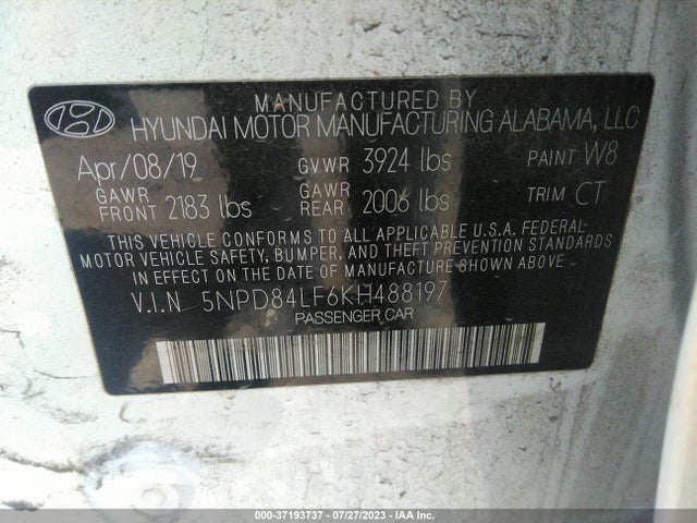 Hyundai ELANTRA SEL 2019 5NPD84LF6KH488197 Image 10