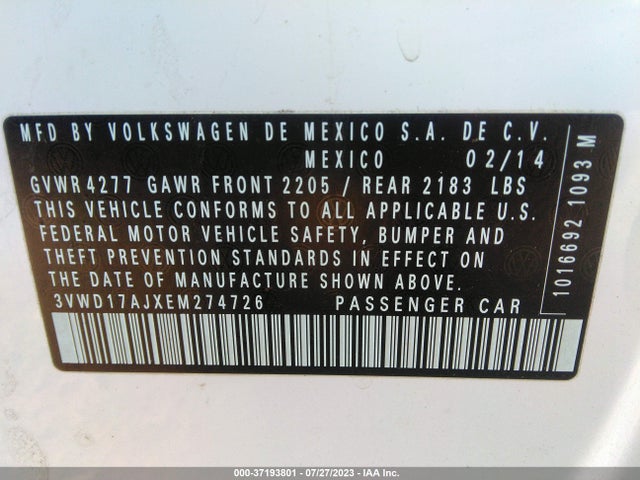 3VWD17AJXEM274726 Volkswagen Jetta Sedan Se