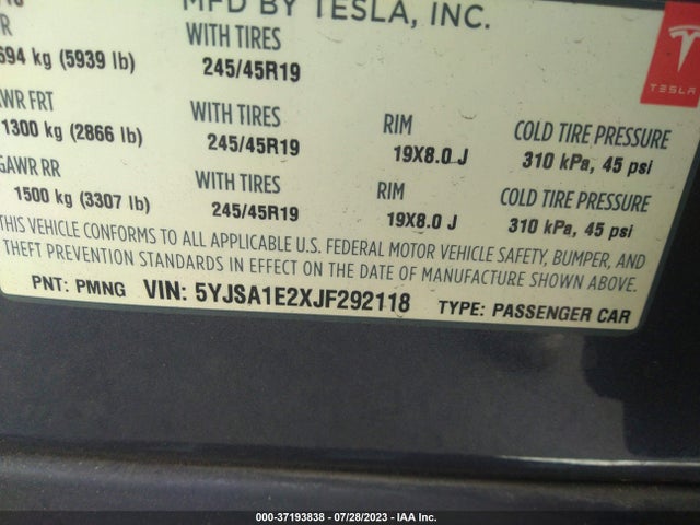 Tesla Model S 75d/100d/p100d 2018 5YJSA1E2XJF292118 Image 16