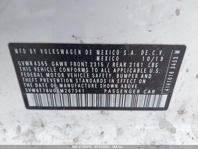 Продажа на аукционе авто 2019 Volkswagen Jetta Gli S, vin: 3VW6T7BU0KM267341, номер лота: 37193870