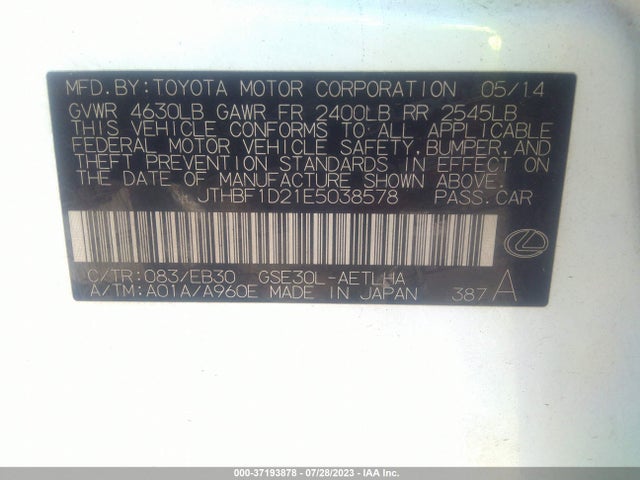 JTHBF1D21E5038578 Lexus IS 250