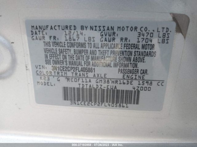 3N1CE2CP2FL405861 Nissan Versa Note S/s Plus/sv/sr/sl