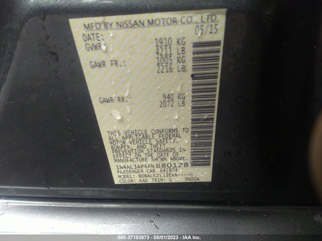 Nissan Altima 2.5 S 2015 1N4AL3AP4FN880128 Image 9