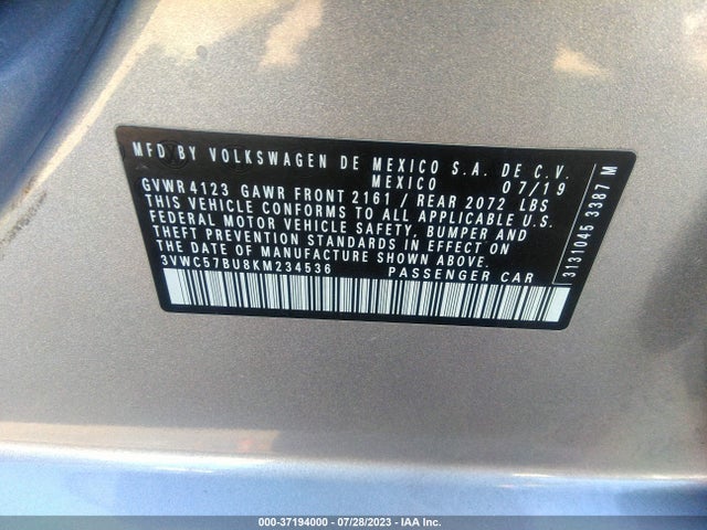 3VWC57BU8KM234536 Volkswagen Jetta S/se/r-line