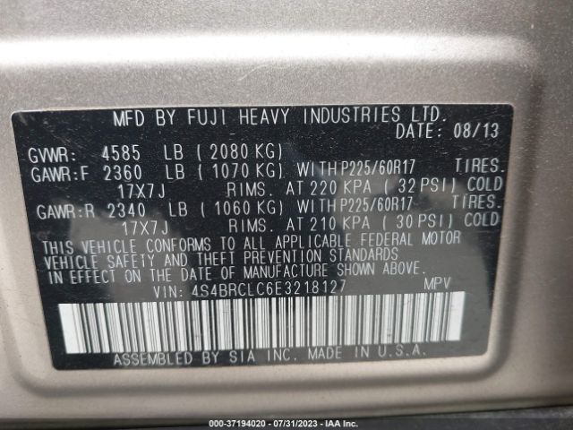 4S4BRCLC6E3218127 Subaru Outback 2.5i Limited