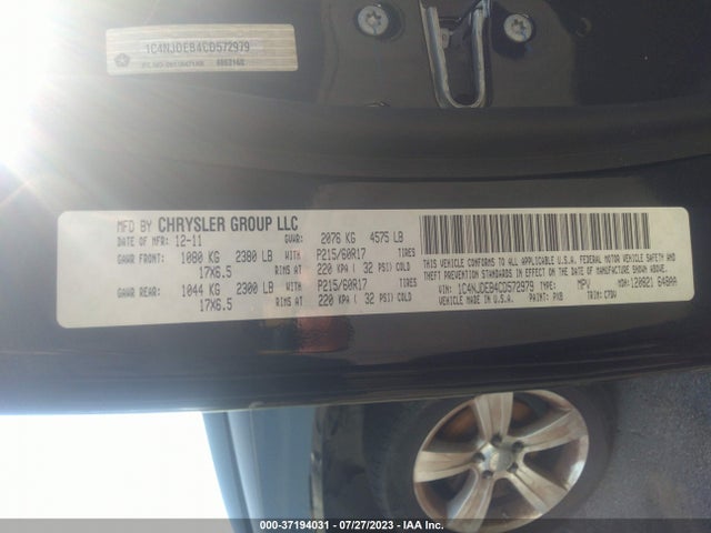 2012 JEEP COMPASS LATITUDE VIN: 1C4NJDEB4CD572979