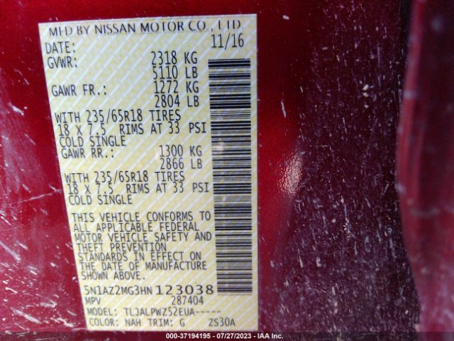 5N1AZ2MG3HN123038 Nissan MURANO S