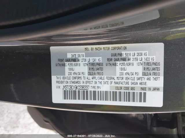 2019 MAZDA CX-9 TOURING VIN: JM3TCBCY9K0336337