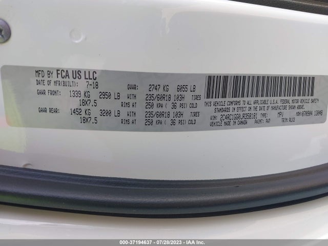 2C4RC1GG0JR358181 Chrysler Pacifica Limited