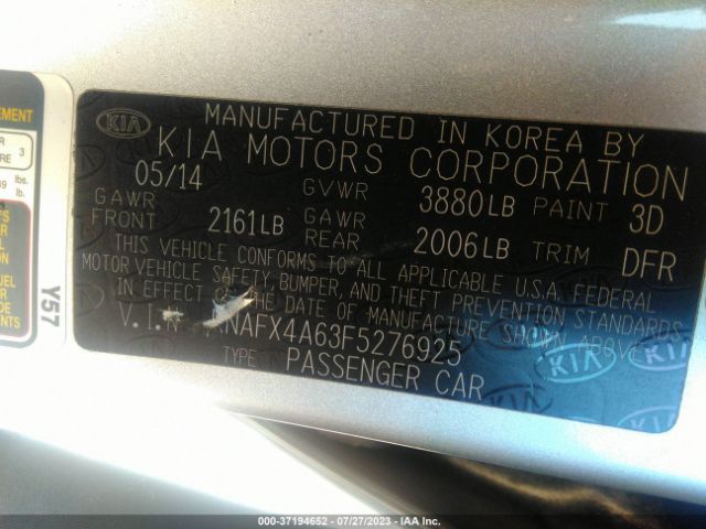 KNAFX4A63F5276925 KIA FORTE LX