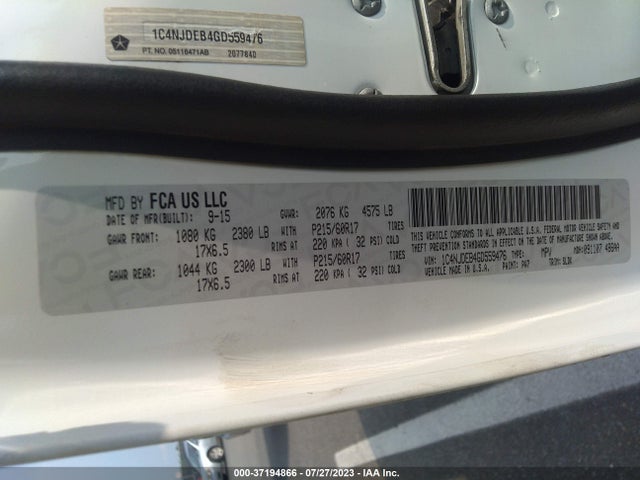 1C4NJDEB4GD559476 Jeep Compass High Altitude Edition
