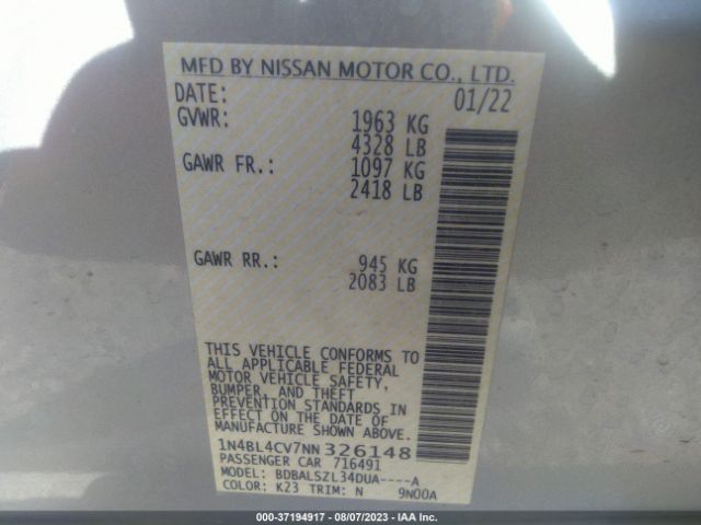1N4BL4CV7NN326148 Nissan Altima 2.5 Sr