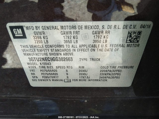 GMC Sierra 1500 Slt 2016 3GTU2NEC9GG302663 Image 9