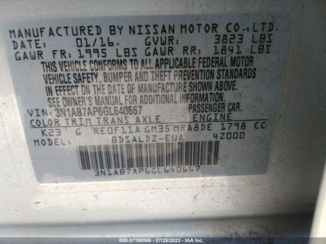 3N1AB7AP6GL640667 Nissan Sentra Sr/sl/s/sv/fe+ S