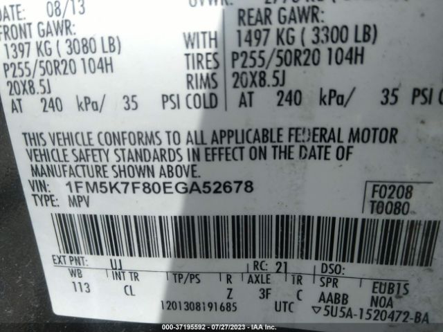 1FM5K7F80EGA52678 Ford Explorer Limited