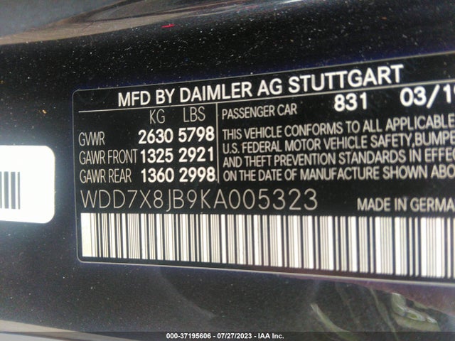 2019 Mercedes-Benz AMG GT, VIN: WDD7X8JB9KA005323