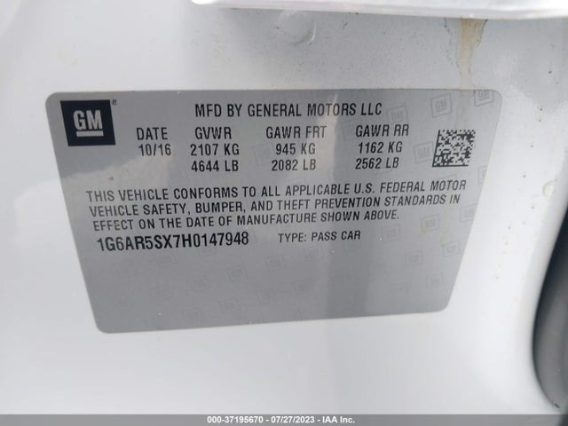 1G6AR5SX7H0147948 Cadillac Cts Sedan Luxury Rwd