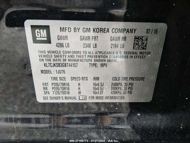 Chevrolet TRAX LS 2016 KL7CJKSB3GB744157 Image 9