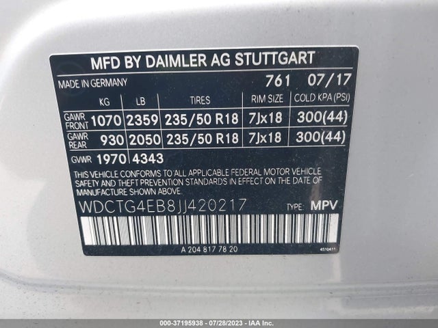 2018 MERCEDES-BENZ GLA GLA 250 VIN: WDCTG4EB8JJ420217