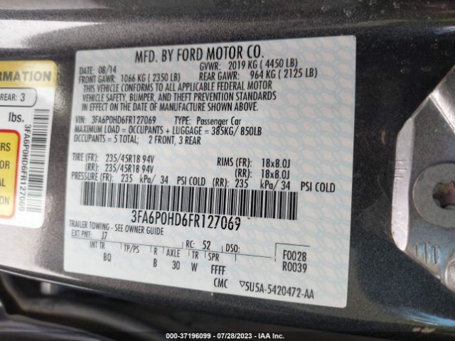 3FA6P0HD6FR127069 Ford FUSION SE