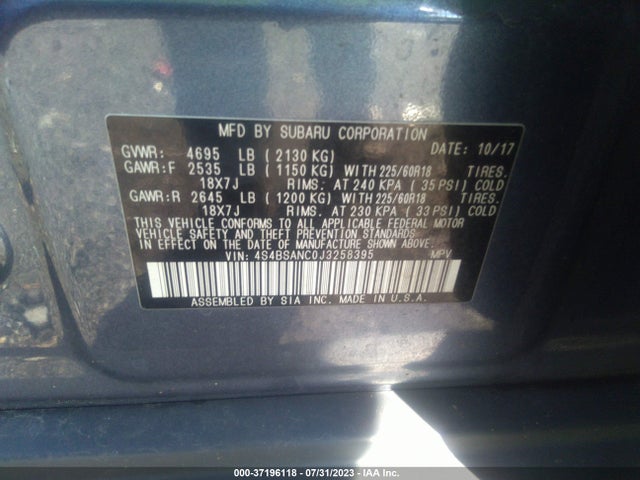 Subaru Outback 2.5i Limited 2018 4S4BSANC0J3258395 Image 9