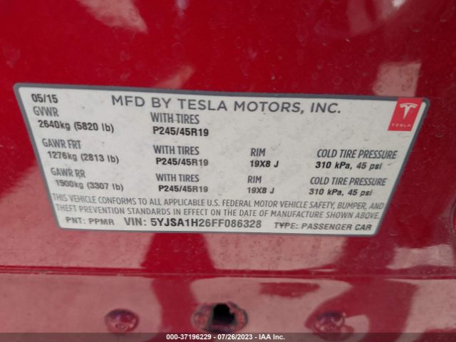 5YJSA1H26FF086328 Tesla Model S 85d