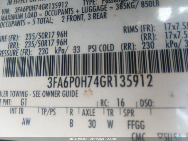 3FA6P0H74GR135912 Ford FUSION SE