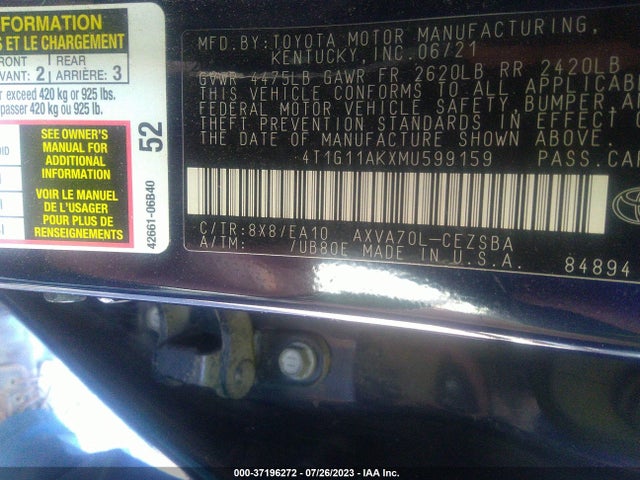 Toyota CAMRY SE 2021 4T1G11AKXMU599159 Image 14