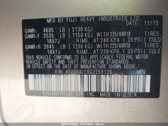 4S4BSALC6G3259126 Subaru Outback 2.5i Limited