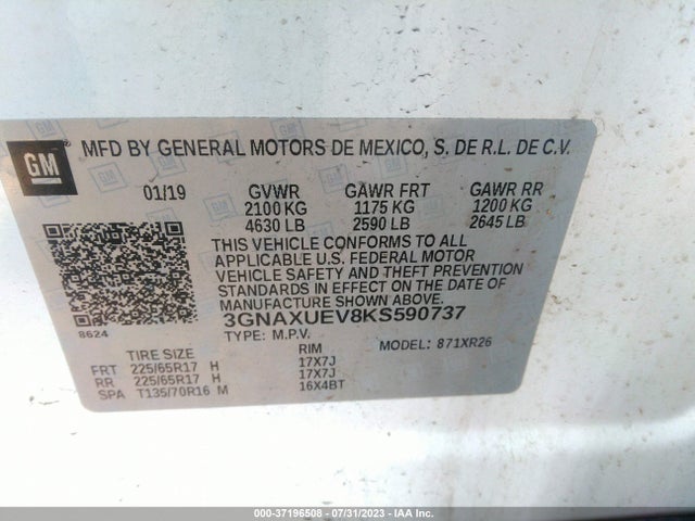 Chevrolet EQUINOX LT 2019 3GNAXUEV8KS590737 Image 9
