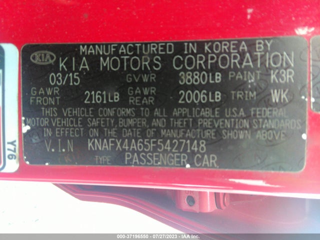 2015 KIA FORTE LX VIN: KNAFX4A65F5427148