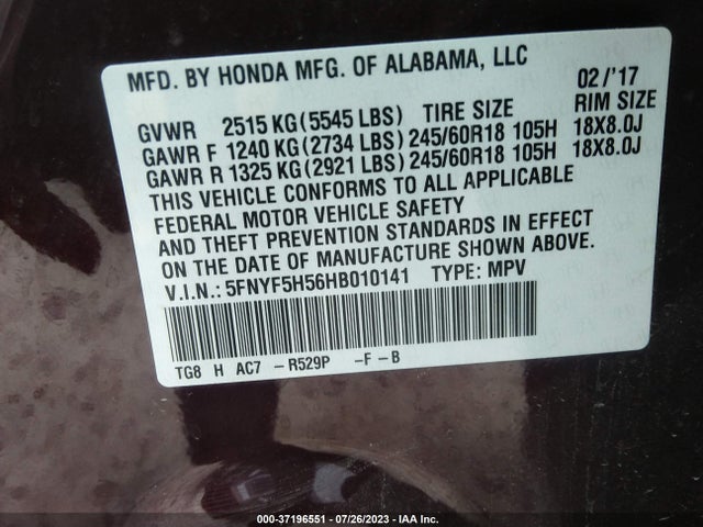 Honda Pilot Ex-l 2017 5FNYF5H56HB010141 Image 9
