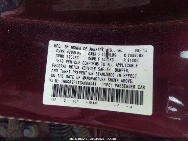 1HGCR2F36GA008044 Honda Accord Sedan Lx