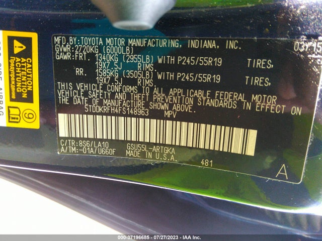 Toyota Highlander Limited 2015 5TDDKRFH4FS148963 Image 15