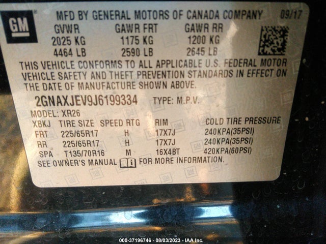 Chevrolet EQUINOX LT 2018 2GNAXJEV9J6199334 Image 9